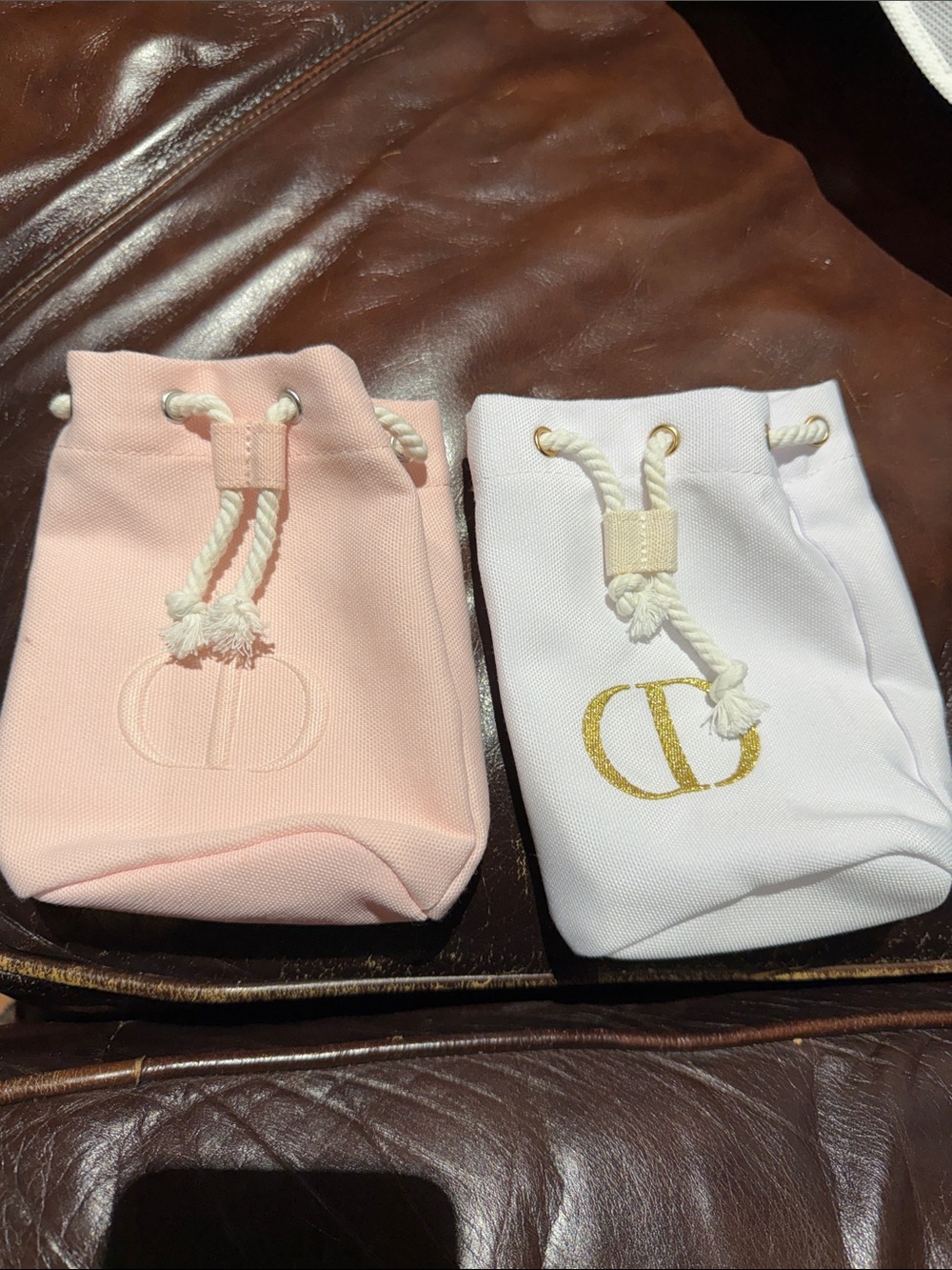 Dior Pink Drawstring Embroidered Pouch